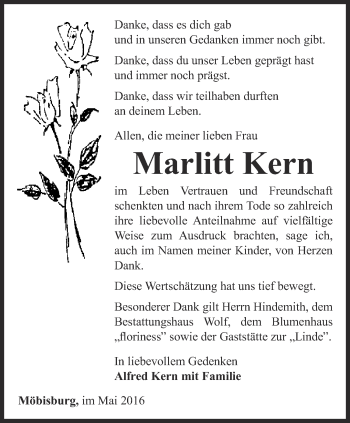 Traueranzeige von Marlitt Kern von Thüringer Allgemeine, Thüringische Landeszeitung