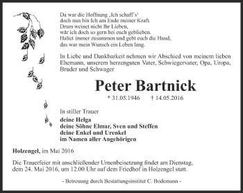 Traueranzeige von Peter Bartnick von Thüringer Allgemeine