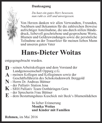 Traueranzeige von Hans-Dieter Woitas von Ostthüringer Zeitung