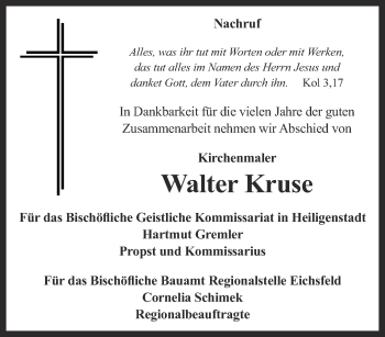 Traueranzeige von Walter Kruse von Thüringer Allgemeine