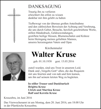 Traueranzeige von Walter Kruse von Thüringer Allgemeine