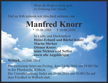 Traueranzeige von Manfred Knorr von Thüringer Allgemeine