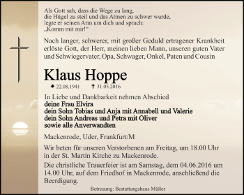 Traueranzeige von Klaus Hoppe von Thüringer Allgemeine