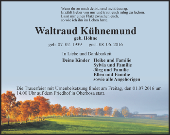 Traueranzeige von Waltraud Kühnemund von Thüringer Allgemeine