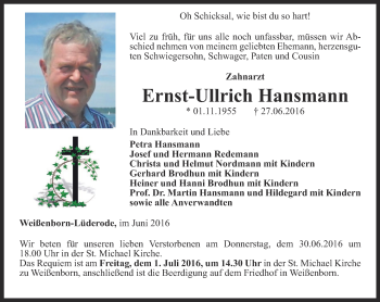 Traueranzeige von Ernst-Ullrich Hansmann von Thüringer Allgemeine