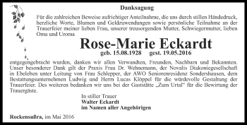 Traueranzeige von Rose-Marie Eckardt von Thüringer Allgemeine