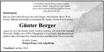 Traueranzeige von Günter Berger von Thüringer Allgemeine, Thüringische Landeszeitung