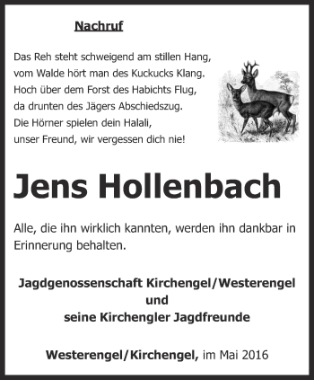 Traueranzeige von Jens Hollenbach von Thüringer Allgemeine