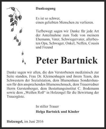 Traueranzeige von Peter Bartnick von Thüringer Allgemeine