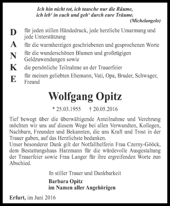 Traueranzeige von Wolfgang Opitz von Thüringer Allgemeine, Thüringische Landeszeitung