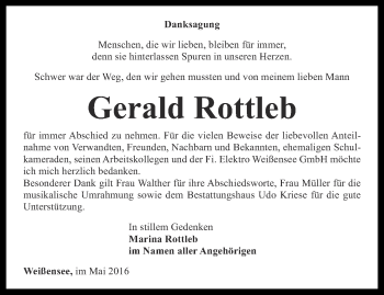 Traueranzeige von Gerald Rottleb von Thüringer Allgemeine