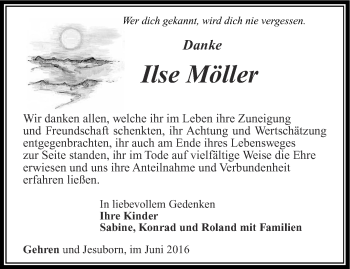 Traueranzeige von Ilse Möller von Thüringer Allgemeine