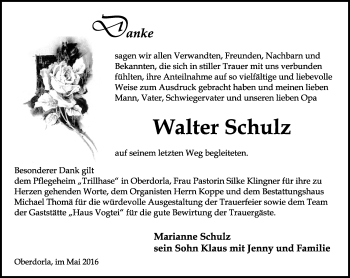 Traueranzeige von Walter Schulz von Thüringer Allgemeine, Thüringische Landeszeitung