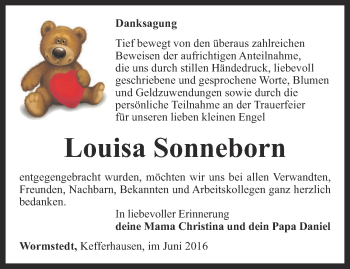 Traueranzeige von Louisa Sonneborn von Thüringer Allgemeine, Thüringische Landeszeitung