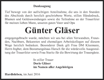 Traueranzeige von Günter Gläser von Thüringer Allgemeine