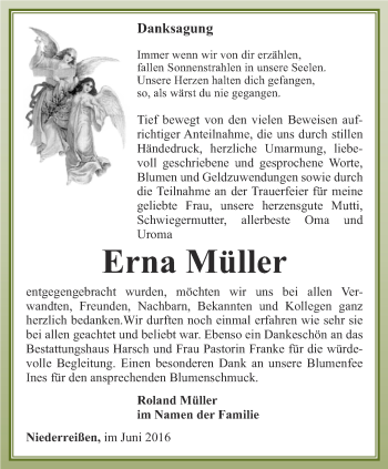 Traueranzeige von Erna Müller von Thüringer Allgemeine, Thüringische Landeszeitung