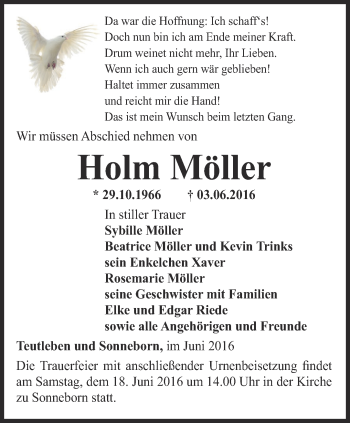 Traueranzeige von Holm Möller von Ostthüringer Zeitung, Thüringische Landeszeitung