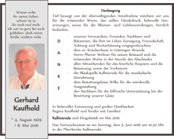 Traueranzeige von Gerhard Kaufhold von Thüringer Allgemeine