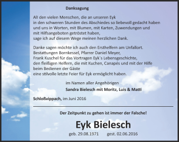 Traueranzeige von Eyk Bielesch von Thüringer Allgemeine