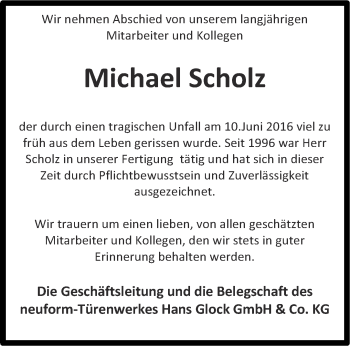 Traueranzeige von Michael Scholz von Ostthüringer Zeitung