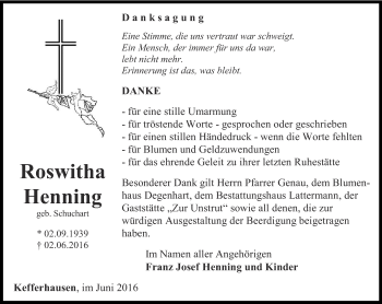 Traueranzeige von Roswitha Henning von Thüringer Allgemeine