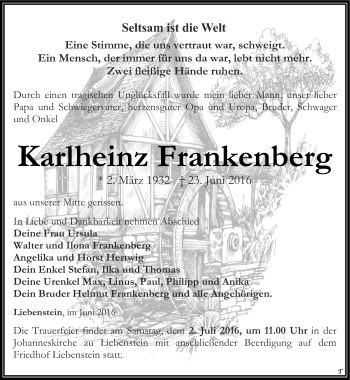 Traueranzeige von Karlheinz Frankenberg von Thüringer Allgemeine