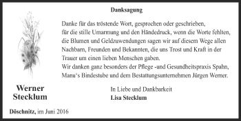 Traueranzeige von Werner Stecklum von Ostthüringer Zeitung