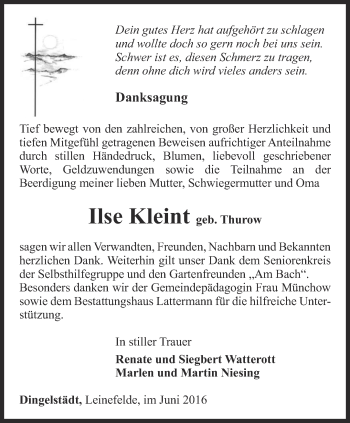Traueranzeige von Ilse Kleint von Thüringer Allgemeine