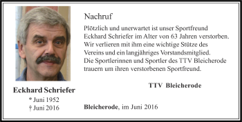 Traueranzeige von Eckhard Schriefer von Thüringer Allgemeine
