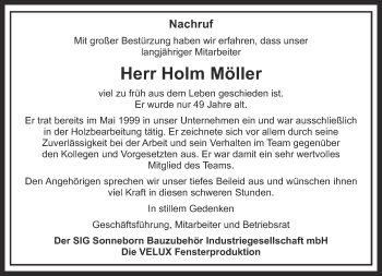 Traueranzeige von Holm Möller von Ostthüringer Zeitung, Thüringische Landeszeitung