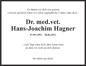 Traueranzeige von Hans-Joachim Hagner von Ostthüringer Zeitung