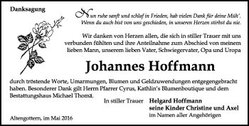 Traueranzeige von Johannes Hoffmann von Thüringer Allgemeine, Thüringische Landeszeitung