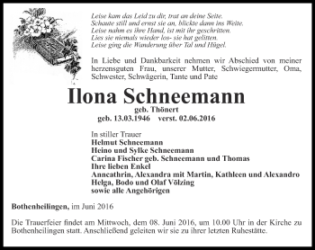Traueranzeige von Ilona Schneemann von Thüringer Allgemeine, Thüringische Landeszeitung