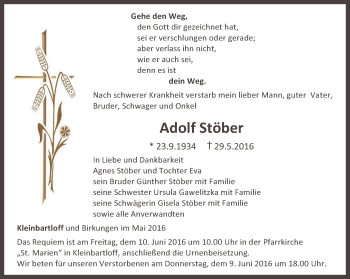 Traueranzeige von Adolf Stöber von Thüringer Allgemeine