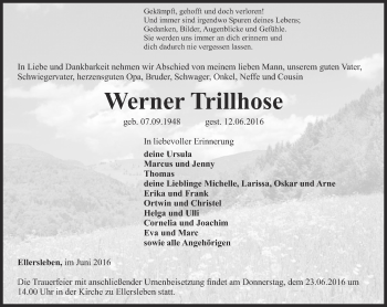 Traueranzeige von Werner Trillhose von Thüringer Allgemeine