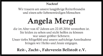 Traueranzeige von Angela Mergl von Thüringer Allgemeine