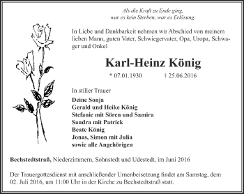 Traueranzeige von Karl-Heinz König von Thüringer Allgemeine, Thüringische Landeszeitung