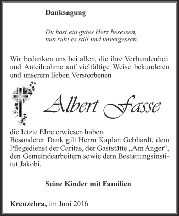 Traueranzeige von Albert Fasse von Thüringer Allgemeine