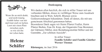 Traueranzeige von Helene Schäfer von Thüringer Allgemeine