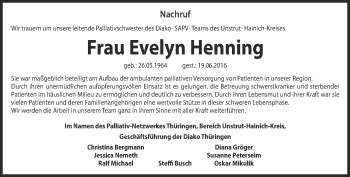 Traueranzeige von Evelyn Henning von Thüringer Allgemeine, Thüringische Landeszeitung