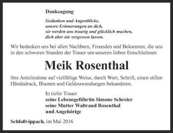 Traueranzeige von Meik Rosenthal von Thüringer Allgemeine