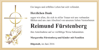 Traueranzeige von Reimund Fürstenberg von Thüringer Allgemeine, Thüringische Landeszeitung