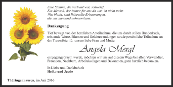 Traueranzeige von Angela Mergl von Thüringer Allgemeine