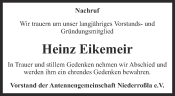 Traueranzeige von Heinz Eikemeir von Thüringer Allgemeine, Thüringische Landeszeitung