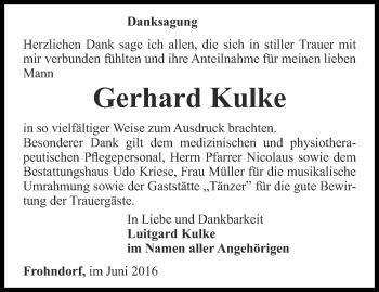 Traueranzeige von Gerhard Kulke von Thüringer Allgemeine