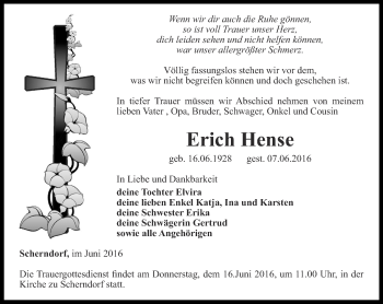 Traueranzeige von Erich Hense von Thüringer Allgemeine