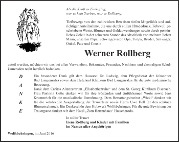 Traueranzeige von Werner Rollberg von Thüringer Allgemeine, Thüringische Landeszeitung