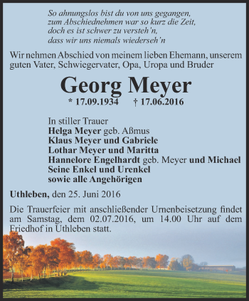 Traueranzeige von Georg Meyer von Thüringer Allgemeine