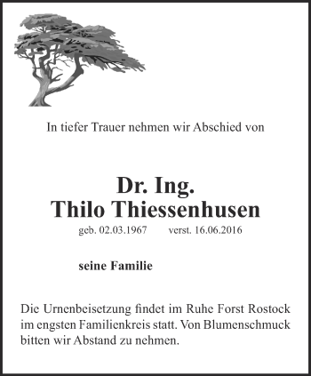 Traueranzeige von Thilo Thiessenhusen von Thüringer Allgemeine, Thüringische Landeszeitung