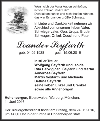 Traueranzeige von Leander Seyarth von Thüringer Allgemeine, Thüringische Landeszeitung